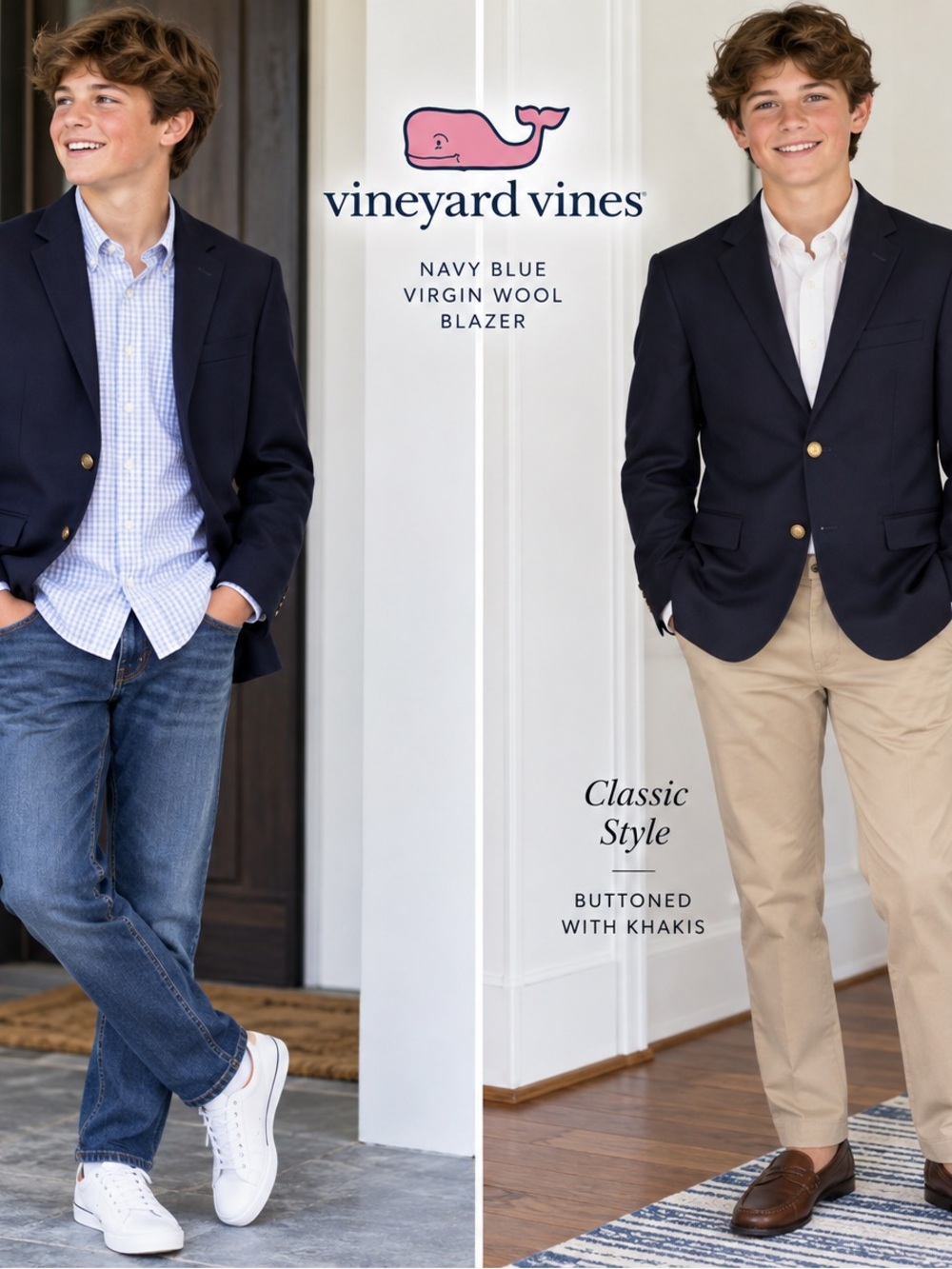 Vineyard Vines Boys Size 18 Navy Blue Virgin Wool Blazer Preppy Sport Coat
